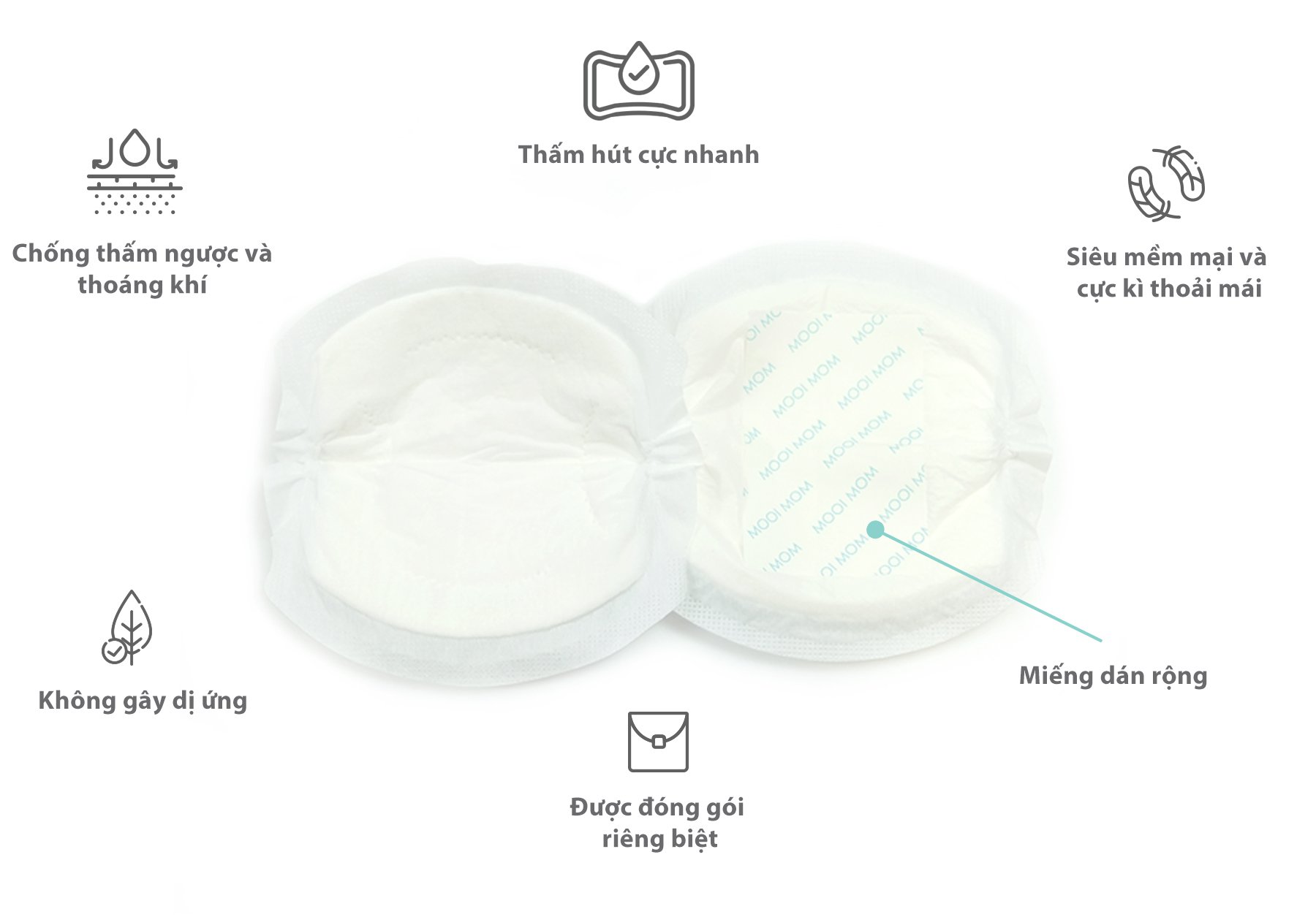 MOOIMOM Miếng Lót Thấm Sữa 3D (10 miếng) - Disposable Breast Pad 3D Ultra-Thin (10pcs) description image