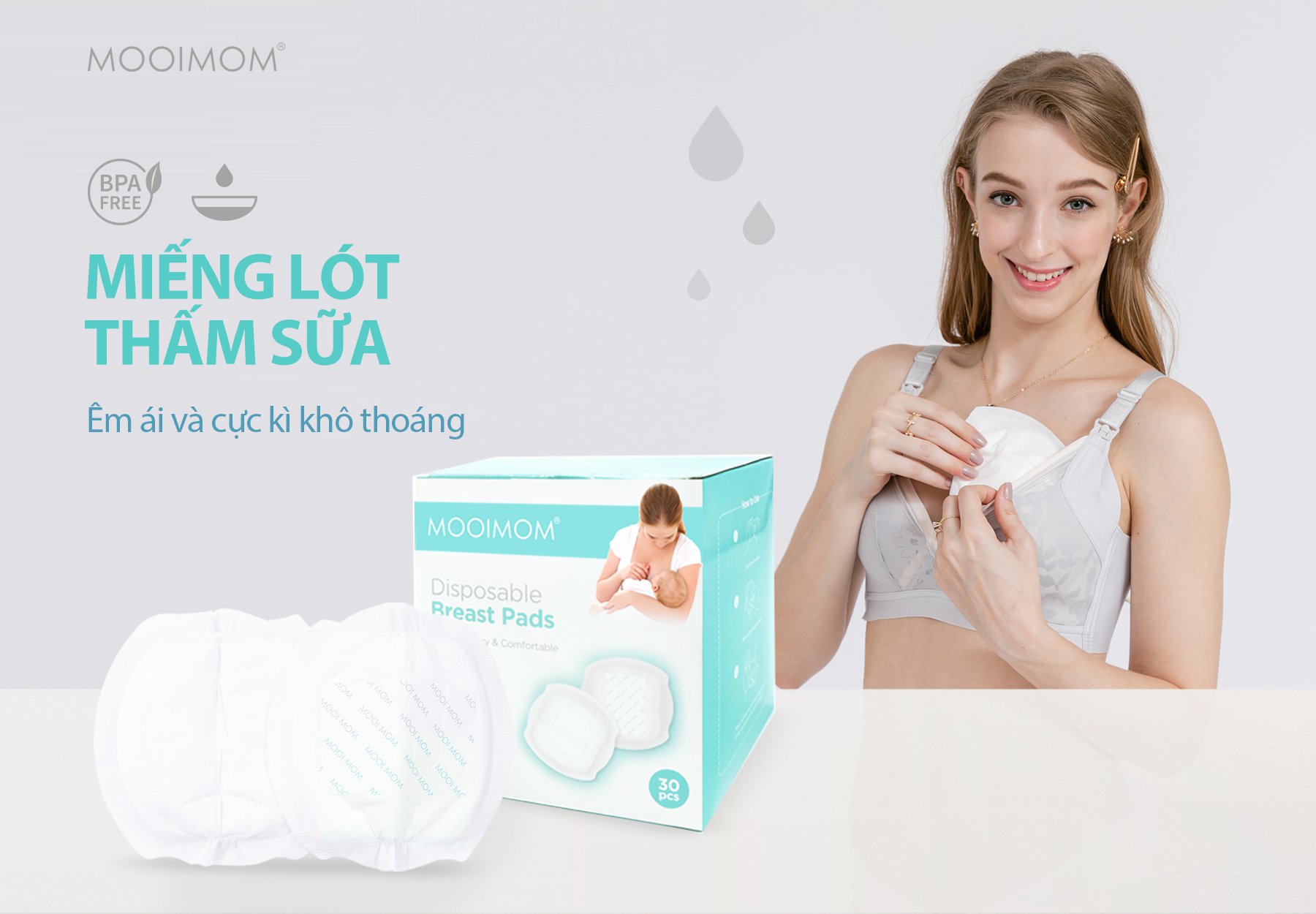MOOIMOM Miếng Lót Thấm Sữa 3D (10 miếng) - Disposable Breast Pad 3D Ultra-Thin (10pcs) description image
