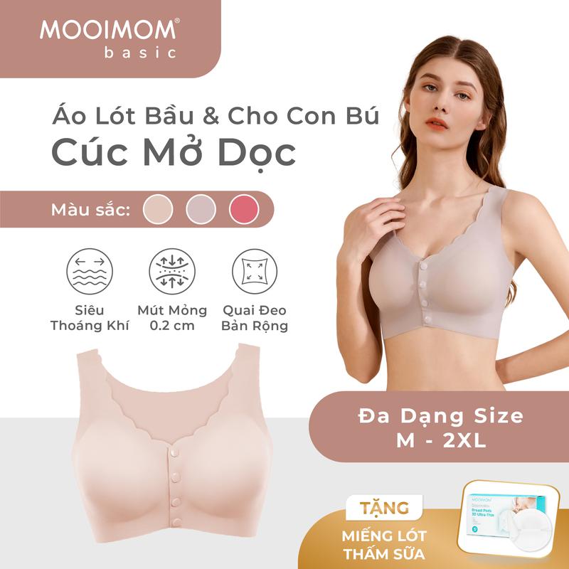 MOOIMOM basic Áo lót bầu và cho con bú không viền mở cúc siêu mỏng nhẹ