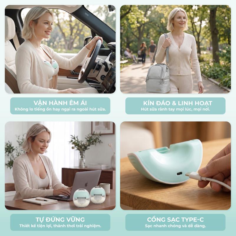 MOOIMOM Trọn Bộ 2 Máy Hút Sữa Không Dây M3 - Wireless Electric Breast Pump M3 2 Pcs - [Freeship Hỏa Tốc Khu Vực HCM cũ] - ảnh 2