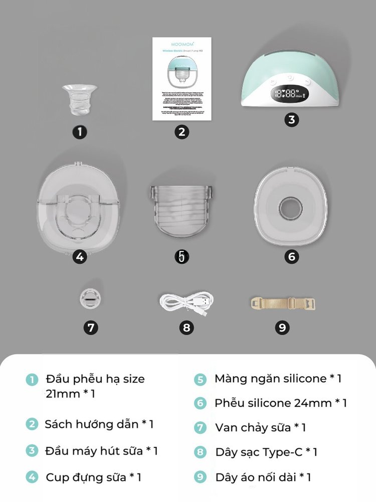Máy hút sữa không dây cao cấp MOOIMOM M3 - MOOIMOM Wireless Electric Breast Pump M3 description image