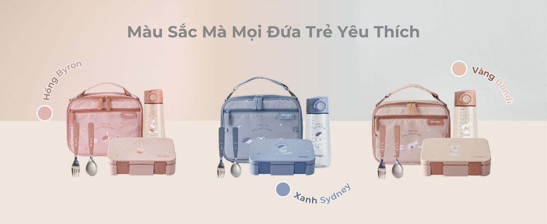 mugu Bộ Hộp Cơm 4 Món Bao Gồm Hộp Cơm Bento, Túi Đựng Hộp Cơm Đa Năng, Bình Uống Nước, Set Muỗng và Nĩa Cho Bé description image