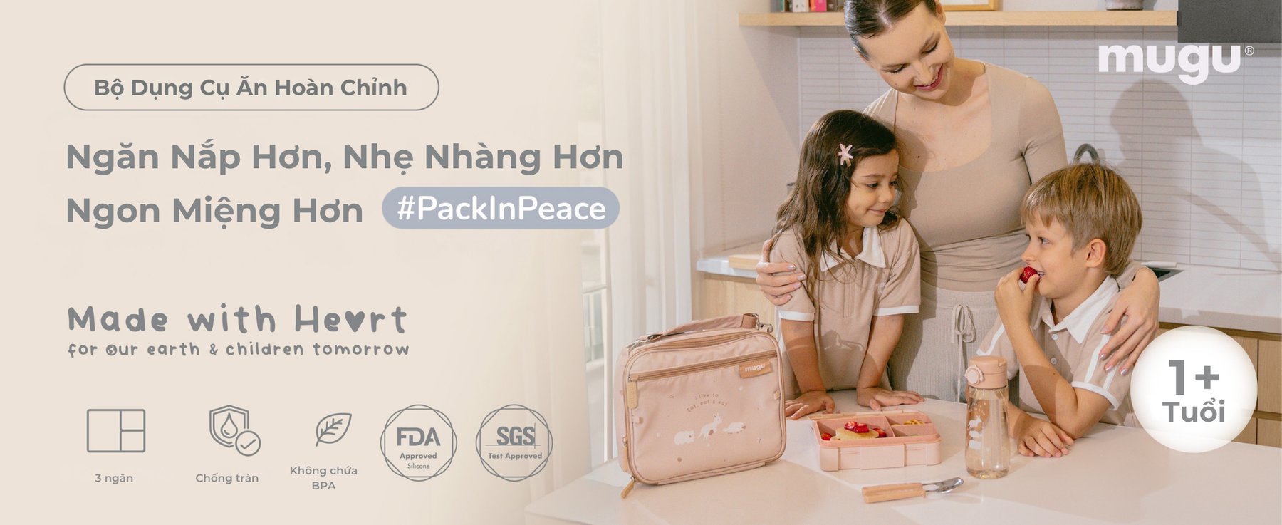 mugu Bộ Hộp Cơm 4 Món Bao Gồm Hộp Cơm Bento, Túi Đựng Hộp Cơm Đa Năng, Bình Uống Nước, Set Muỗng và Nĩa Cho Bé description image