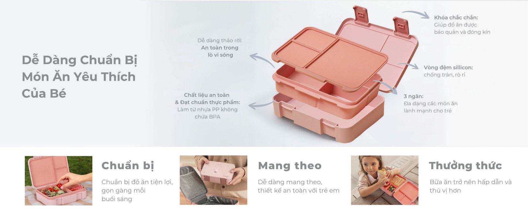 mugu Bộ Hộp Cơm 4 Món Bao Gồm Hộp Cơm Bento, Túi Đựng Hộp Cơm Đa Năng, Bình Uống Nước, Set Muỗng và Nĩa Cho Bé description image