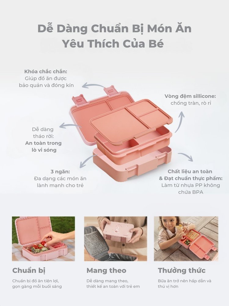 mugu Bộ Hộp Cơm 4 Món Bao Gồm Hộp Cơm Bento, Túi Đựng Hộp Cơm Đa Năng, Bình Uống Nước, Set Muỗng và Nĩa Cho Bé description image