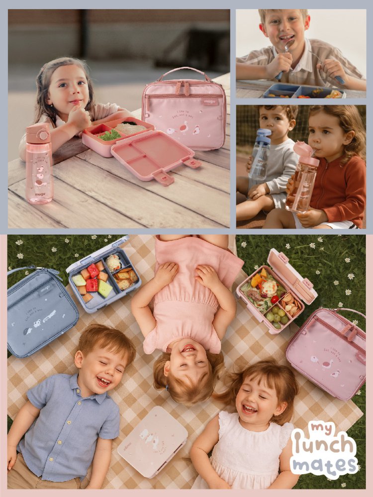 mugu Bộ Hộp Cơm 4 Món Bao Gồm Hộp Cơm Bento, Túi Đựng Hộp Cơm Đa Năng, Bình Uống Nước, Set Muỗng và Nĩa Cho Bé description image
