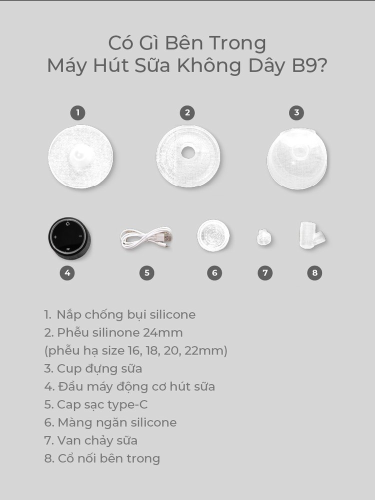 MOOIMOM basic Phụ kiện Máy Hút Sữa Không Dây B9 description image