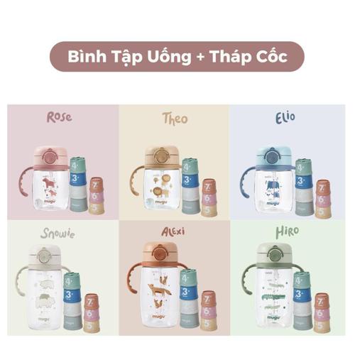 mugu Combo Bình Tập Uống Nước 220ml + Tháp Cốc Xếp Chồng