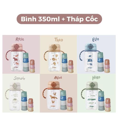 mugu Combo Bình Tập Uống Nước 350ml + Tháp Cốc Xếp Chồng