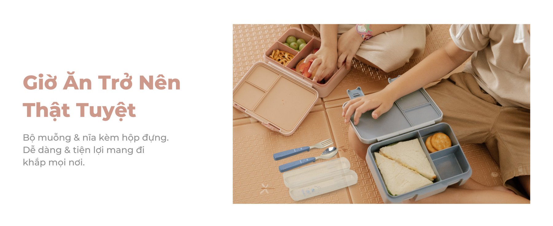 Bộ Muỗng Nĩa Tập Ăn Kèm Hộp Đựng mugu 316 Inox description image