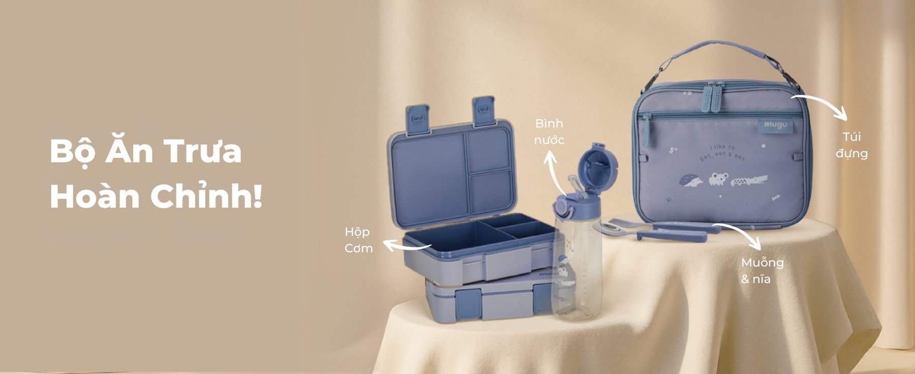 Bộ Muỗng Nĩa Tập Ăn Kèm Hộp Đựng mugu 316 Inox description image