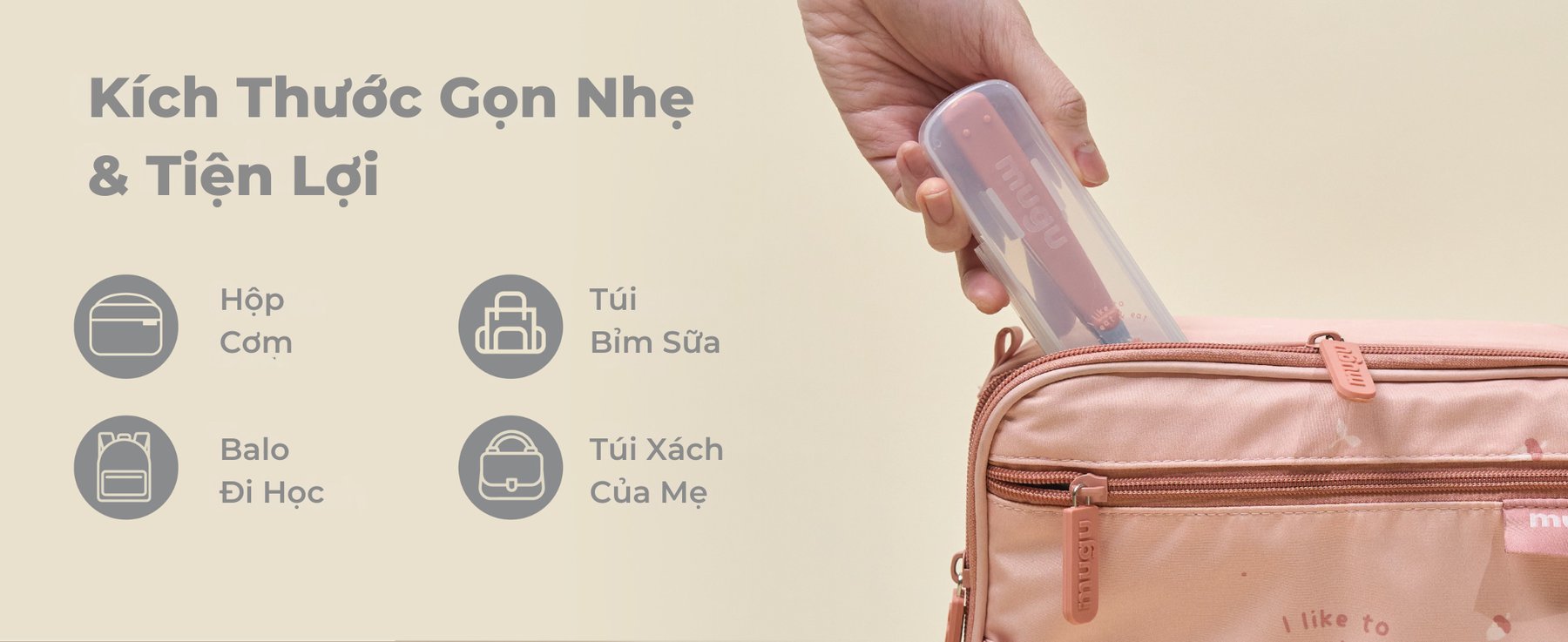 Bộ Muỗng Nĩa Tập Ăn Kèm Hộp Đựng mugu 316 Inox description image