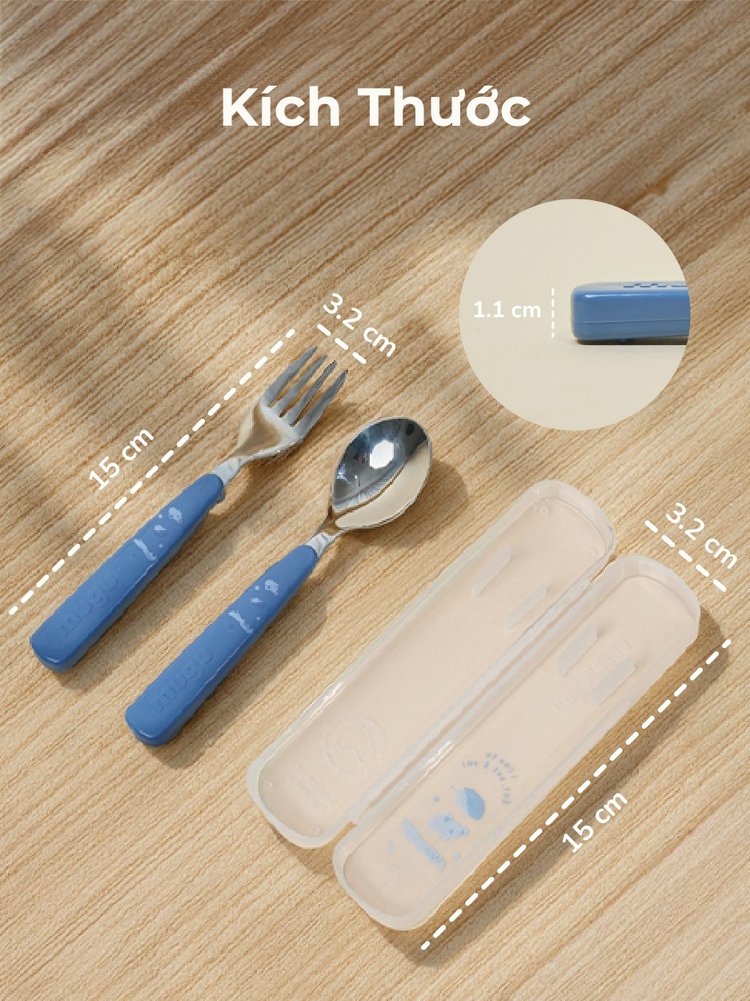 Bộ Muỗng Nĩa Tập Ăn Kèm Hộp Đựng mugu 316 Inox description image