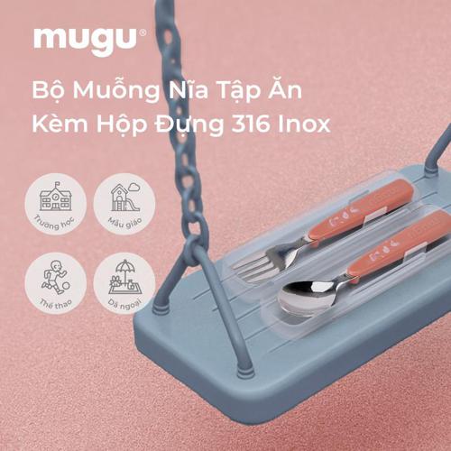 Bộ Muỗng Nĩa Tập Ăn Kèm Hộp Đựng mugu 316 Inox