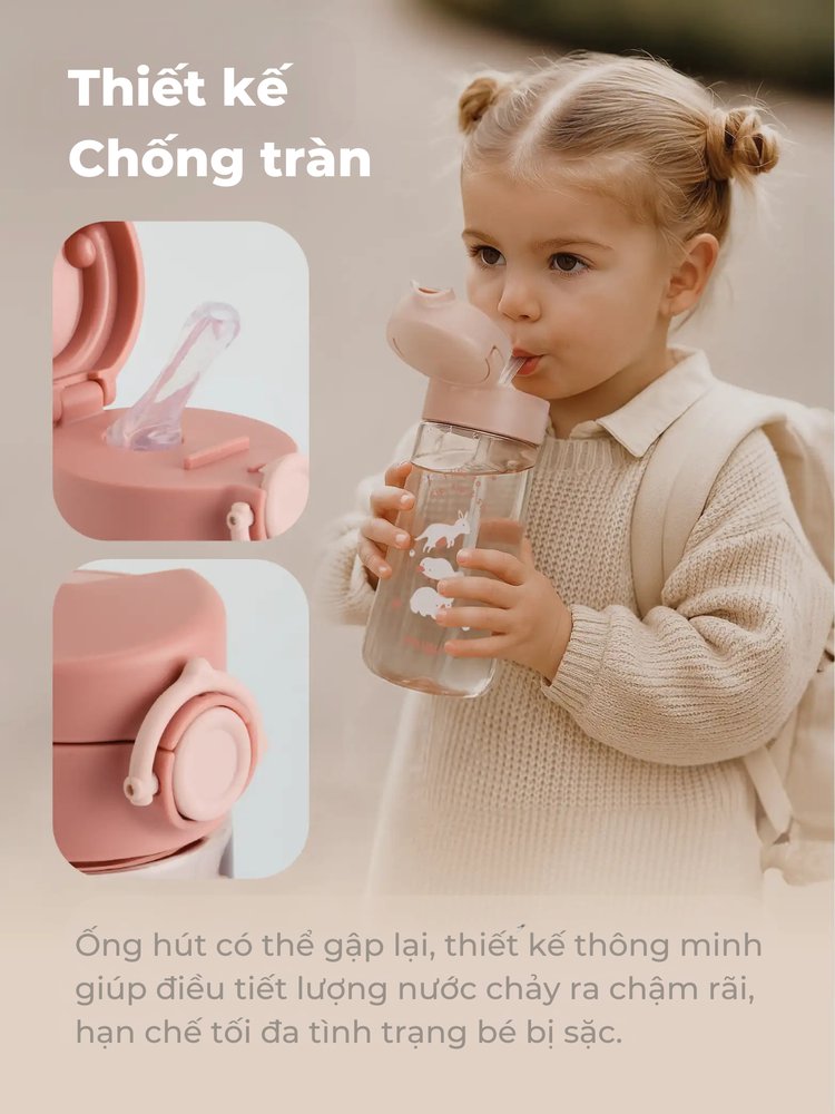 mugu Bình Nước Tritan Cho Bé Có Ống Hút description image