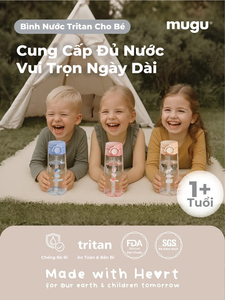 mugu Bình Nước Tritan Cho Bé Có Ống Hút description image
