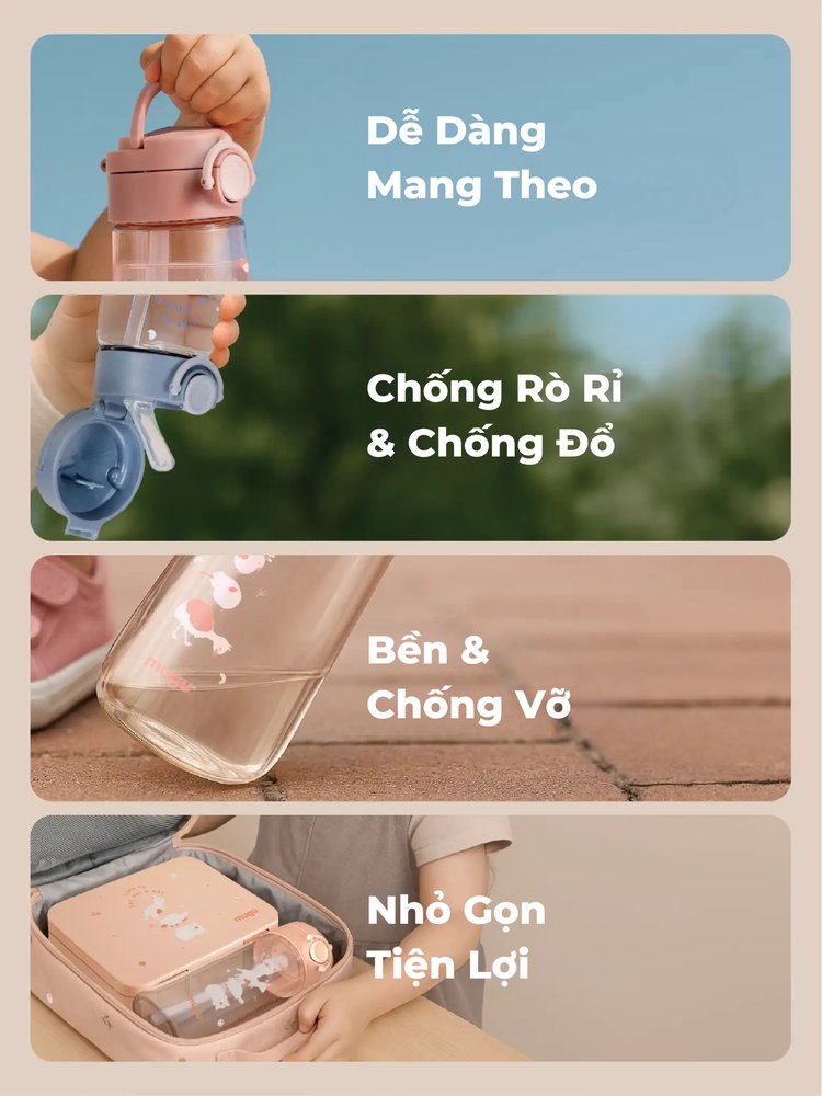 mugu Bình Nước Tritan Cho Bé Có Ống Hút description image