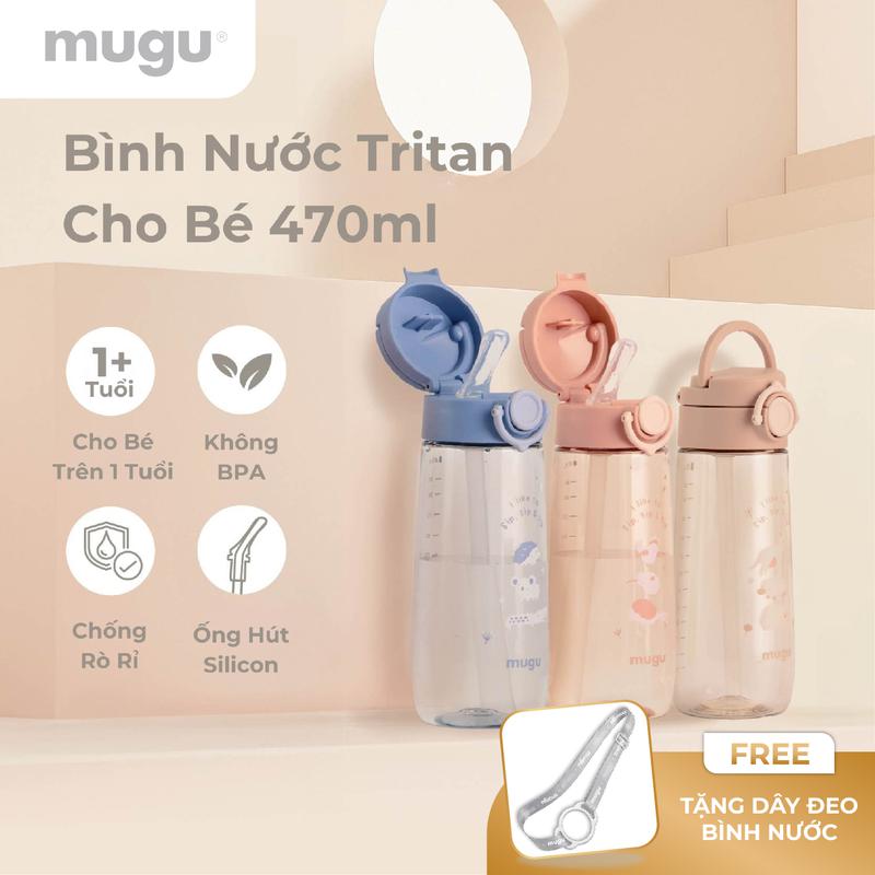 mugu Bình Nước Tritan Cho Bé Có Ống Hút