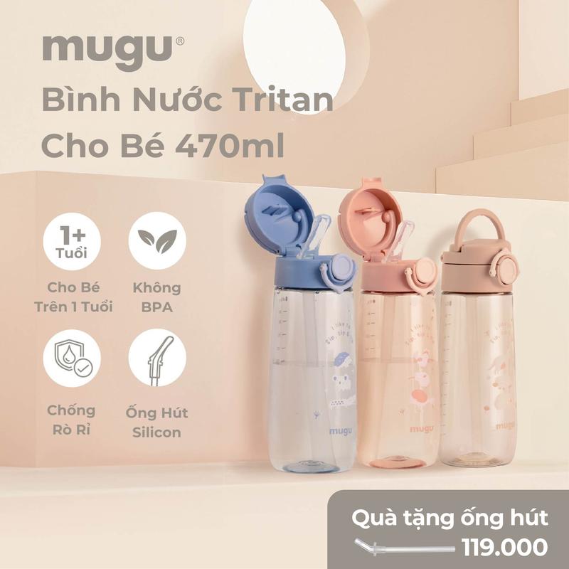 mugu Bình Nước Tritan Cho Bé Có Ống Hút