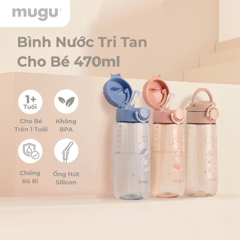 mugu Bình Nước Tritan Cho Bé Có Ống Hút