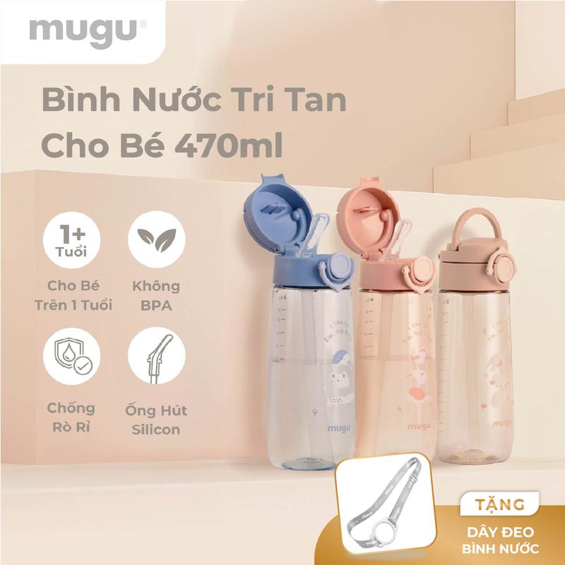 mugu Bình Nước Tritan Cho Bé Có Ống Hút