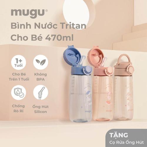 mugu Bình Nước Tritan Cho Bé Có Ống Hút