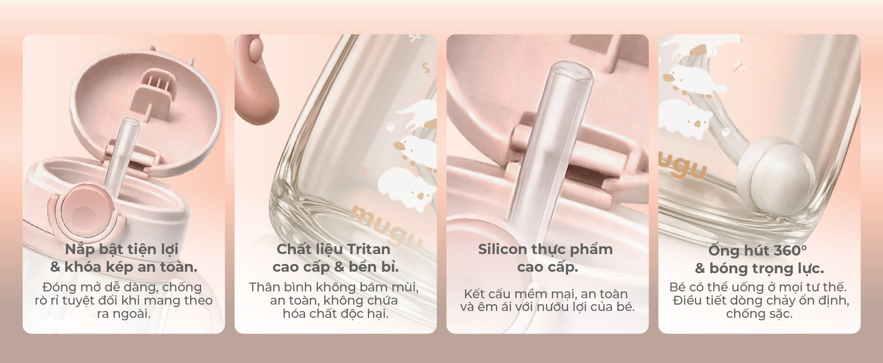 mugu Bình Tập Uống 360 độ Tritan Lúa Mạch Cho Bé - Thiết Kế Mới description image