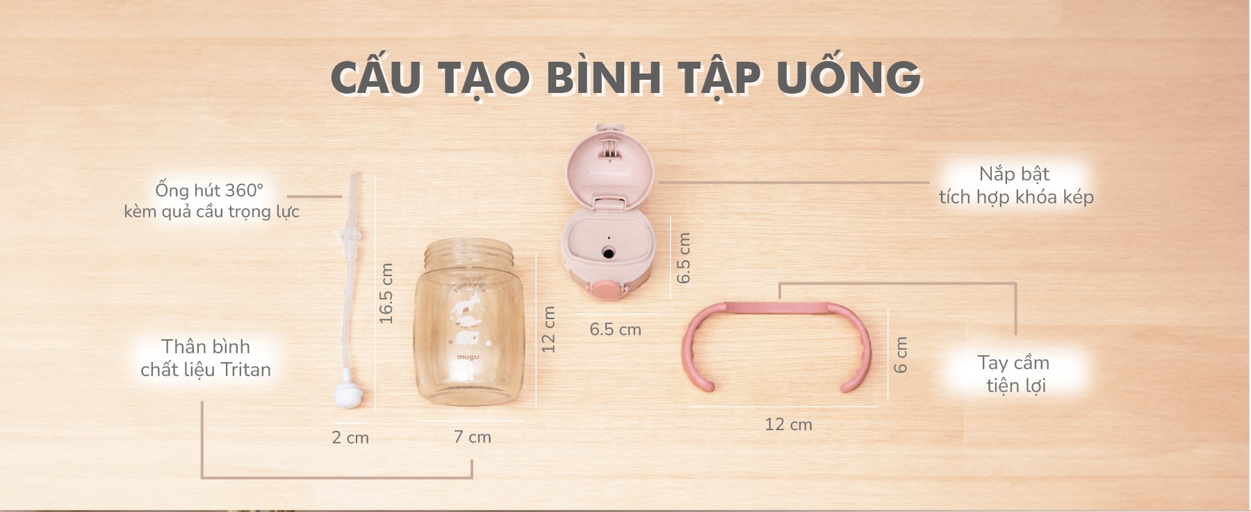 mugu Bình Tập Uống 360 độ Tritan Lúa Mạch Cho Bé - Thiết Kế Mới description image