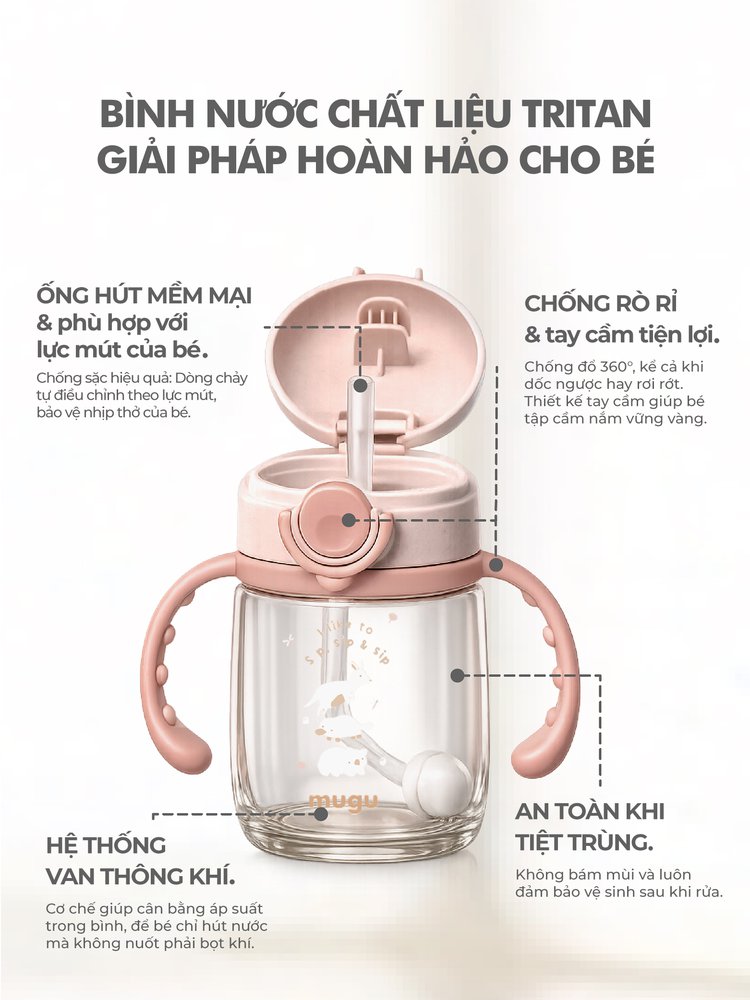 mugu Bình Tập Uống 360 độ Tritan Lúa Mạch Cho Bé - Thiết Kế Mới description image