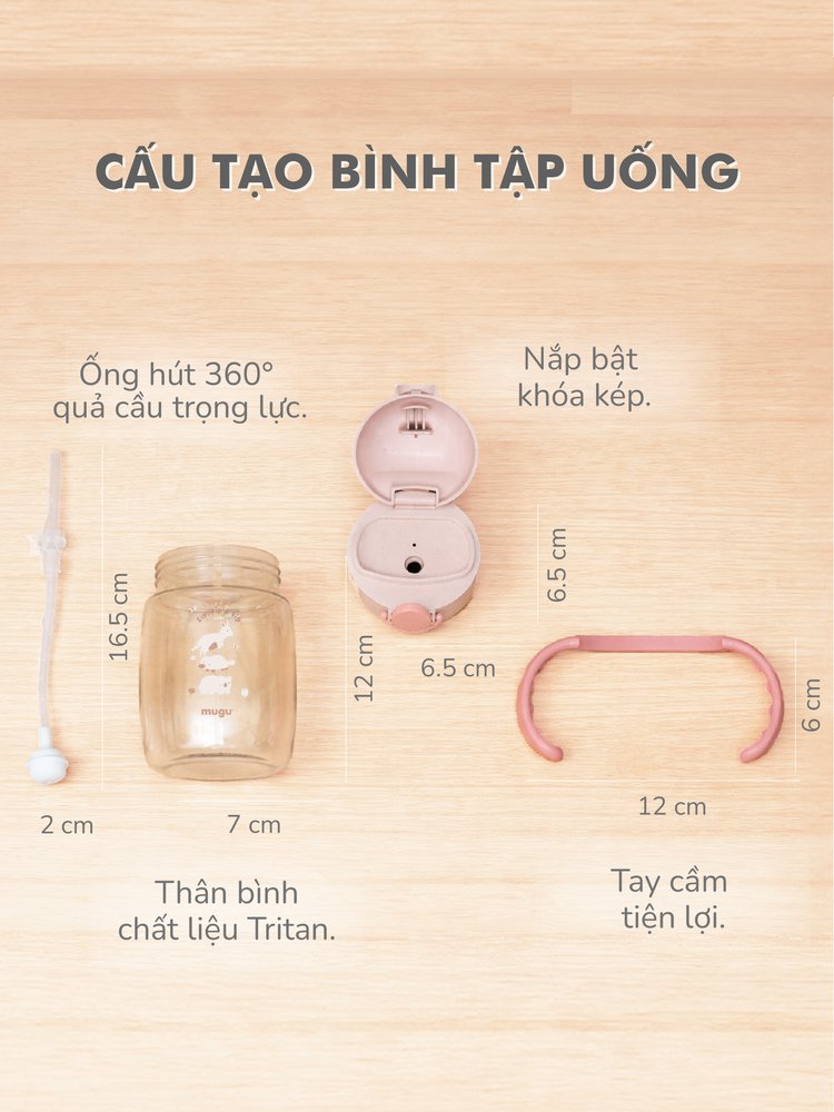 mugu Bình Tập Uống 360 độ Tritan Lúa Mạch Cho Bé - Thiết Kế Mới description image