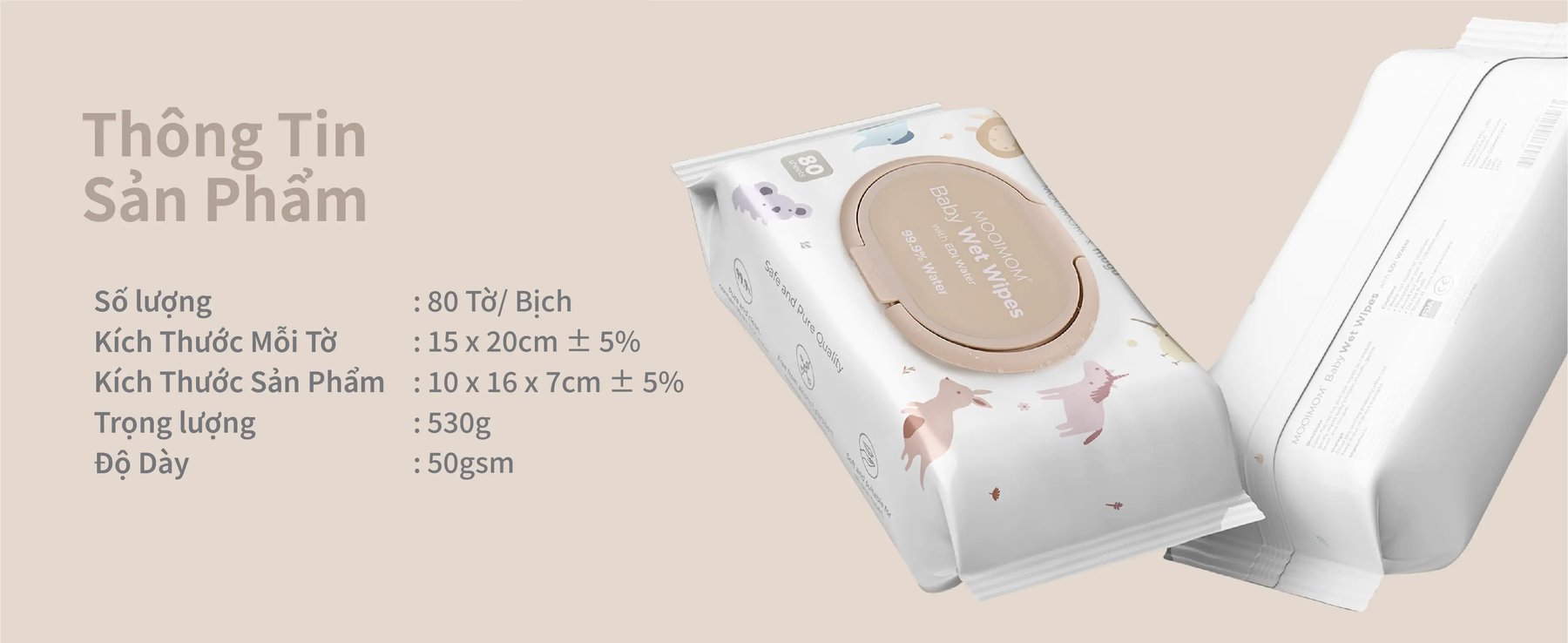 MOOIMOM x mugu Khăn Ướt Cho Bé 99% Nước Tinh Kiết EDI (80 miếng) description image