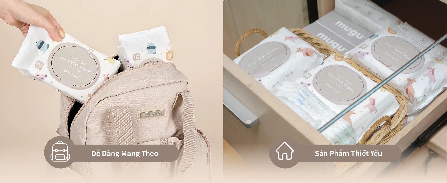 MOOIMOM x mugu Khăn Ướt Cho Bé 99% Nước Tinh Kiết EDI (80 miếng) description image