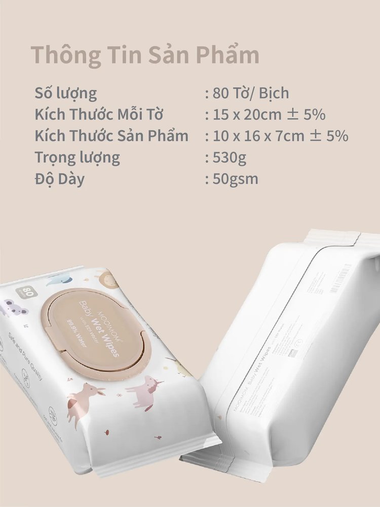 MOOIMOM x mugu Khăn Ướt Cho Bé 99% Nước Tinh Kiết EDI (80 miếng) description image