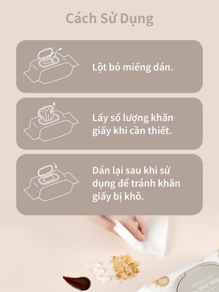 MOOIMOM x mugu Khăn Ướt Cho Bé 99% Nước Tinh Kiết EDI (80 miếng) description image