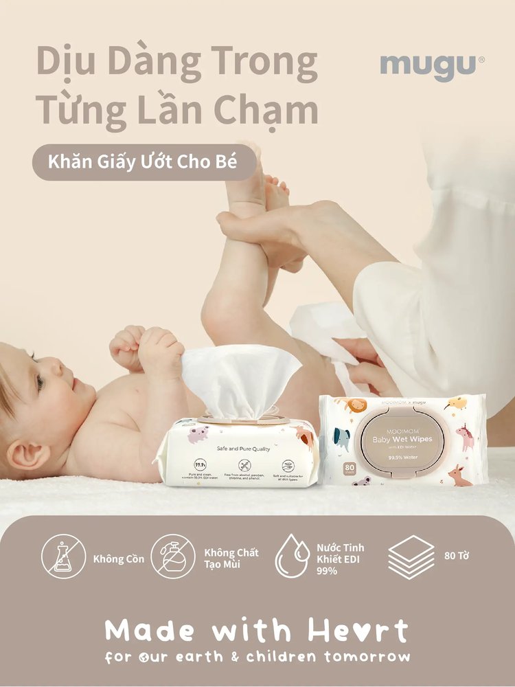 MOOIMOM x mugu Khăn Ướt Cho Bé 99% Nước Tinh Kiết EDI (80 miếng) description image