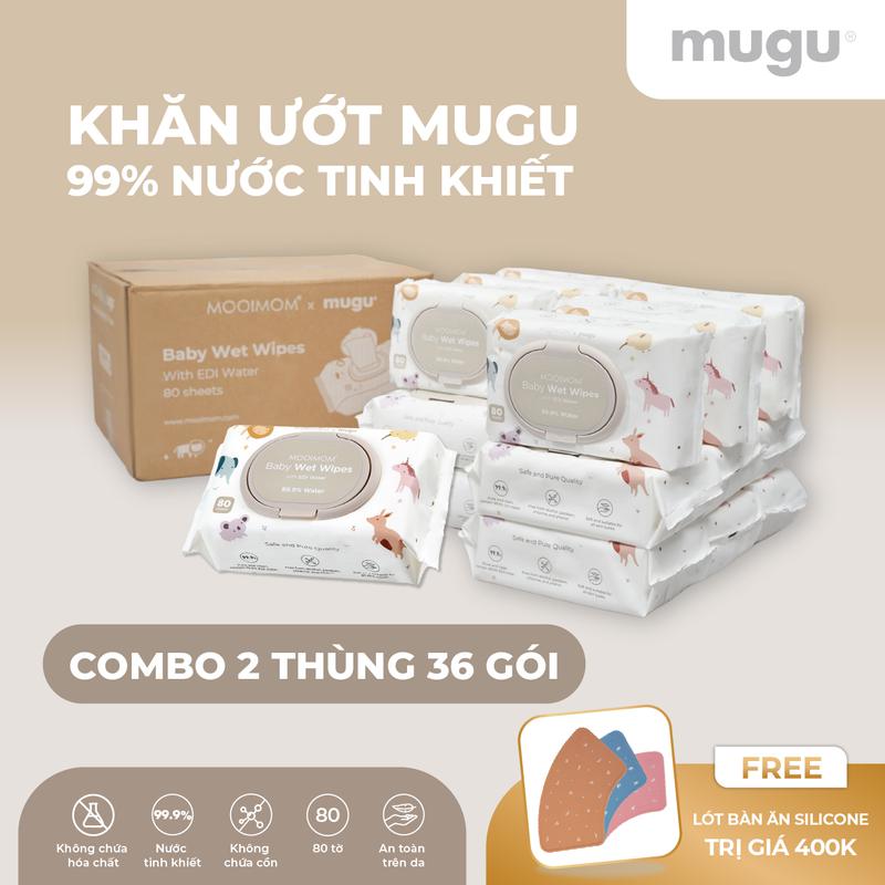 MOOIMOM x mugu Khăn Ướt Cho Bé 99% Nước Tinh Kiết EDI (80 miếng) - [Giao Từ 8/5]