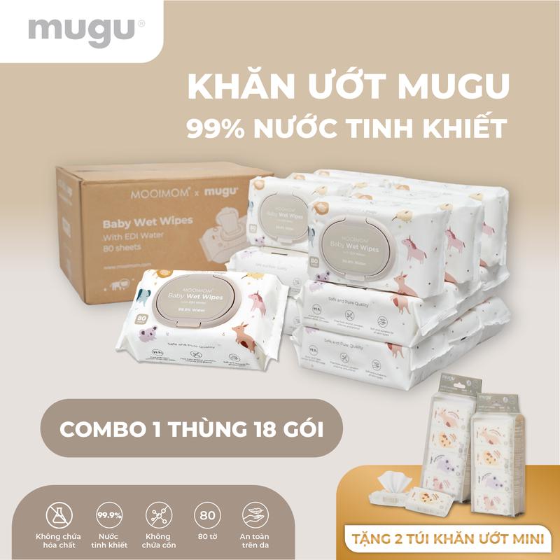 MOOIMOM x mugu Khăn Ướt Cho Bé 99% Nước Tinh Kiết EDI (80 miếng)
