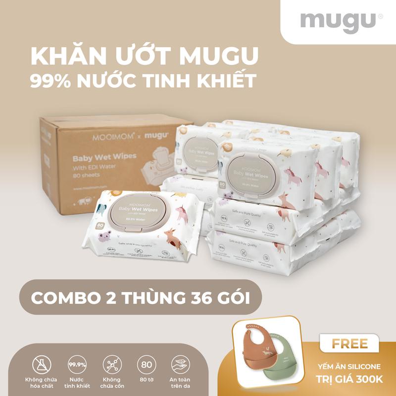 MOOIMOM x mugu Khăn Ướt Cho Bé 99% Nước Tinh Kiết EDI (80 miếng)
