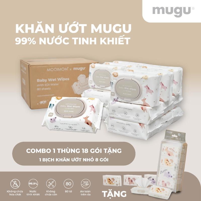 MOOIMOM x mugu Khăn Ướt Cho Bé 99% Nước Tinh Kiết EDI (80 miếng)