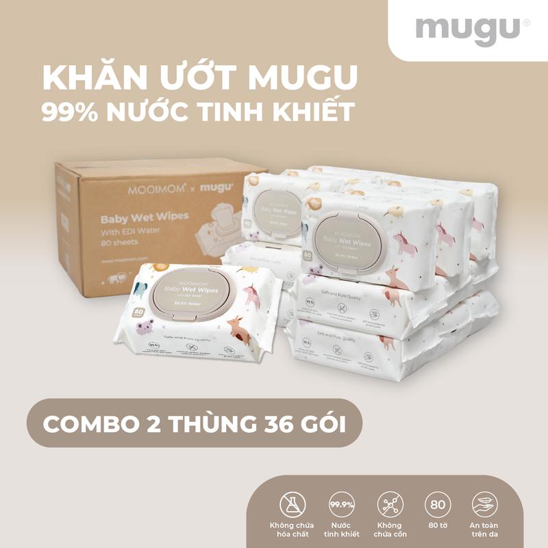 [PRE ORDER] MOOIMOM x mugu Khăn Ướt Cho Bé 99% Nước Tinh Kiết EDI (80 miếng) - [Giao hàng từ ngày 21/08]