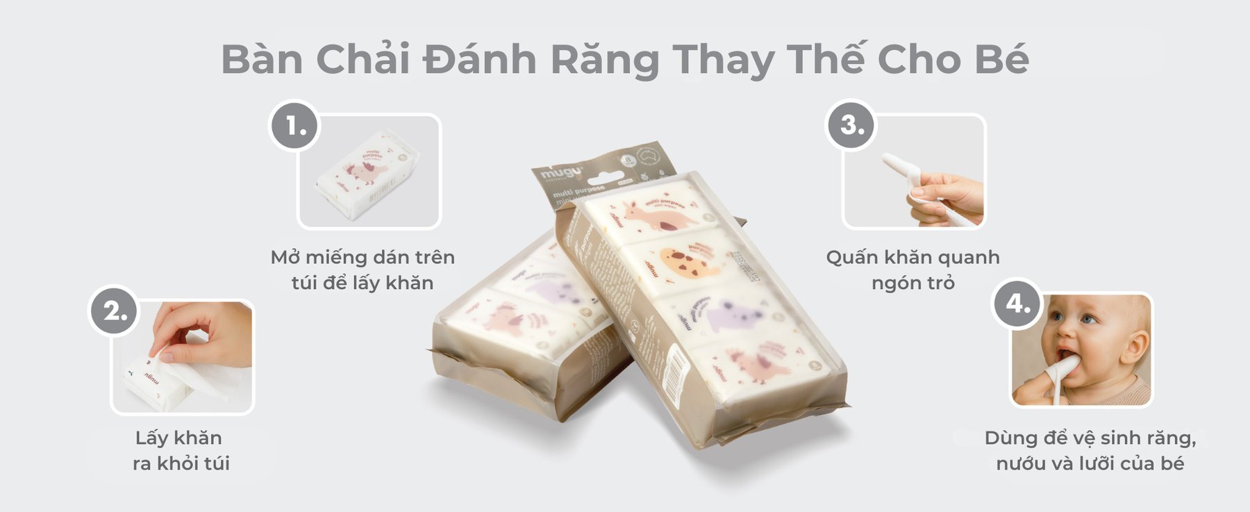mugu Khăn Ướt Đa Năng Mini Lau Răng Nướu Cho Bé description image