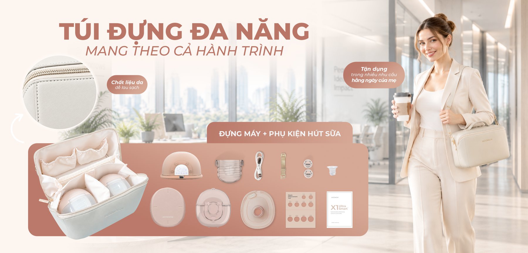 MOOIMOM Trọn Bộ 2 Máy Hút Sữa Không Dây Thế Hệ Mới X1 description image