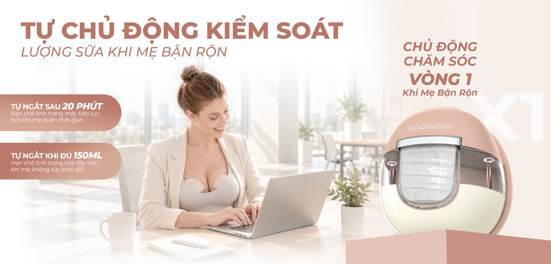 MOOIMOM Trọn Bộ 2 Máy Hút Sữa Không Dây Thế Hệ Mới X1 description image