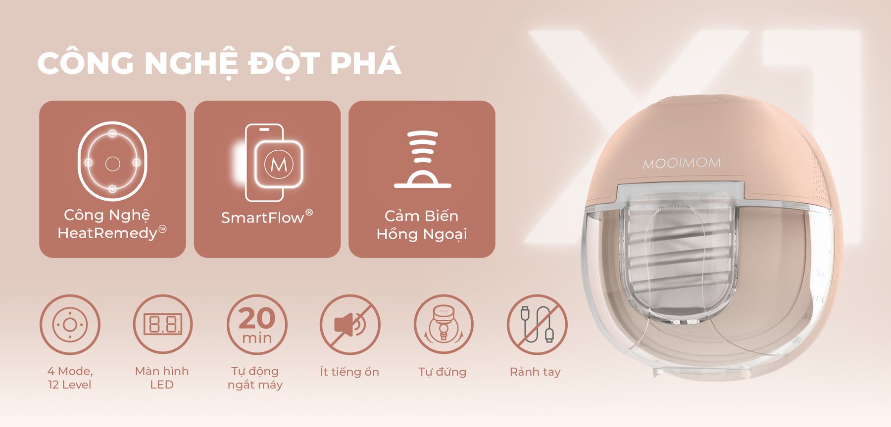 MOOIMOM Trọn Bộ 2 Máy Hút Sữa Không Dây Thế Hệ Mới X1 description image