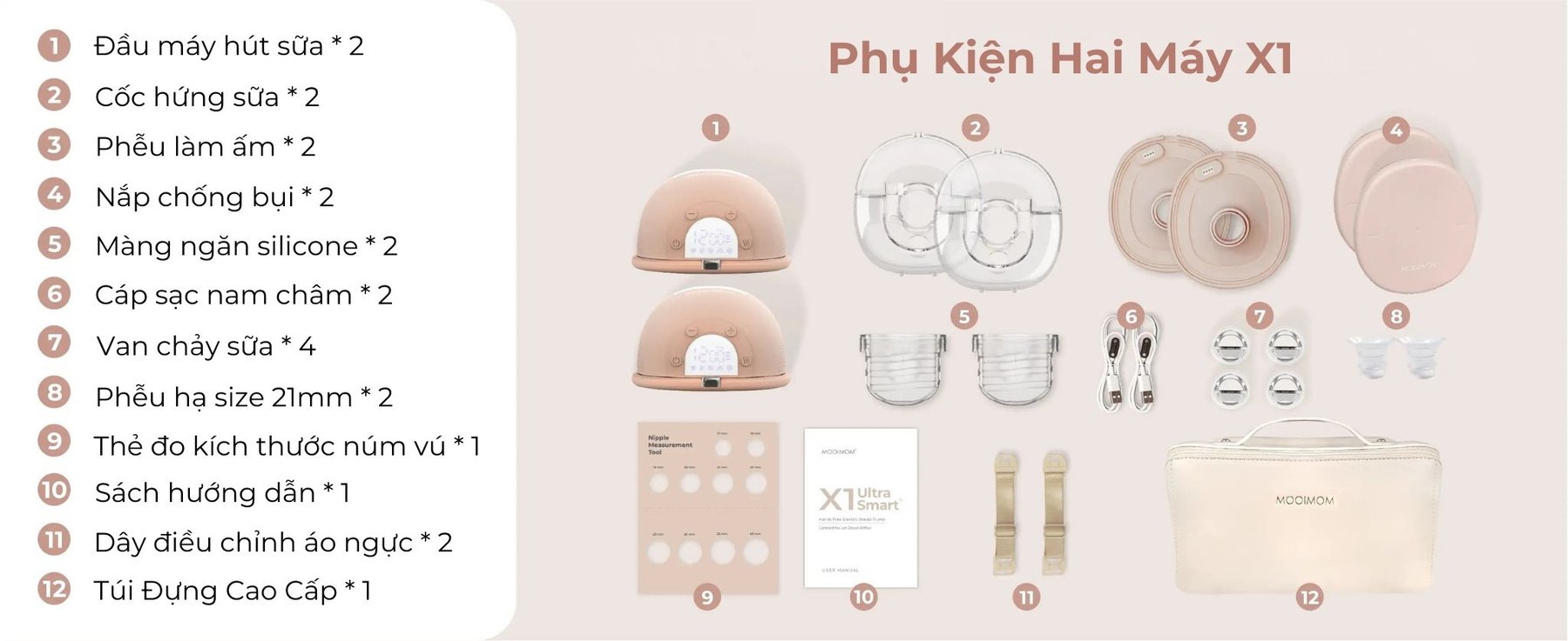 MOOIMOM Trọn Bộ 2 Máy Hút Sữa Không Dây Thế Hệ Mới X1 description image
