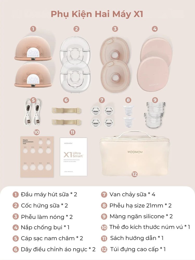 MOOIMOM Trọn Bộ 2 Máy Hút Sữa Không Dây Thế Hệ Mới X1 description image