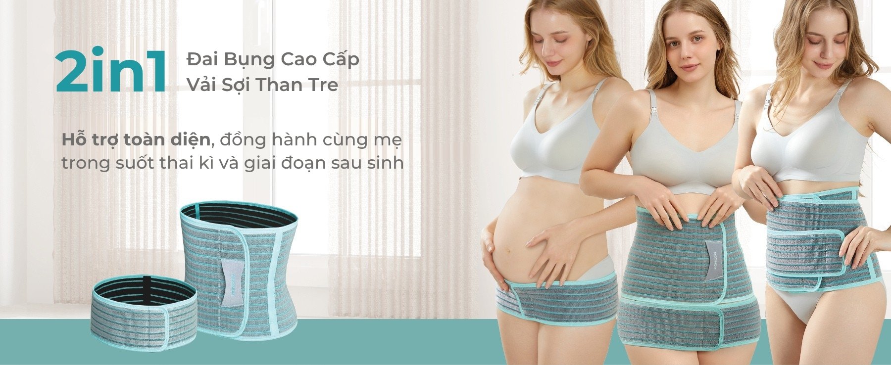 MOOIMOM Đai Hỗ Trợ Bụng 2 Trong 1 Vải Sợi Tre Cao Cấp description image