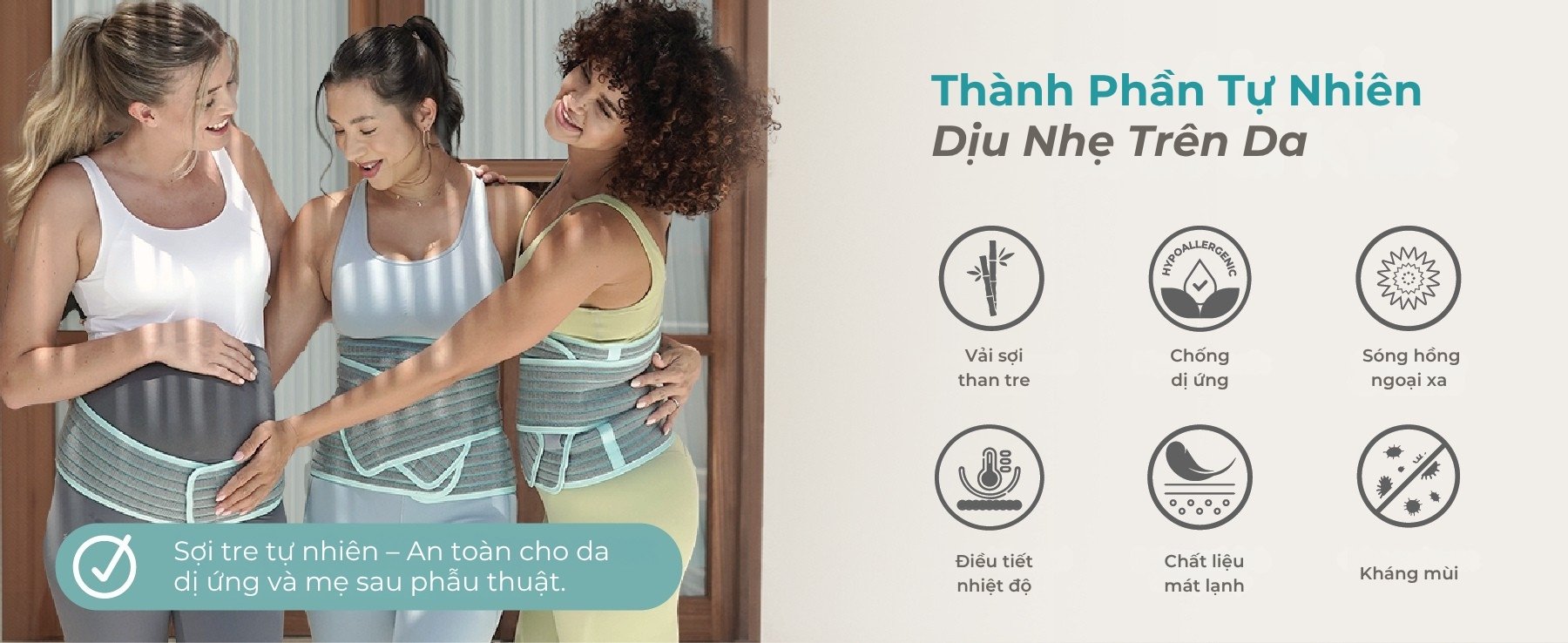 MOOIMOM Đai Hỗ Trợ Bụng 2 Trong 1 Vải Sợi Tre Cao Cấp description image