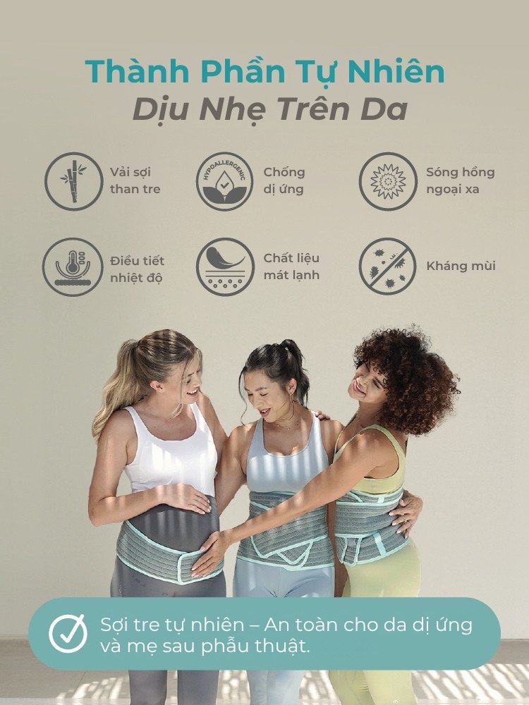 MOOIMOM Đai Hỗ Trợ Bụng 2 Trong 1 Vải Sợi Tre Cao Cấp description image