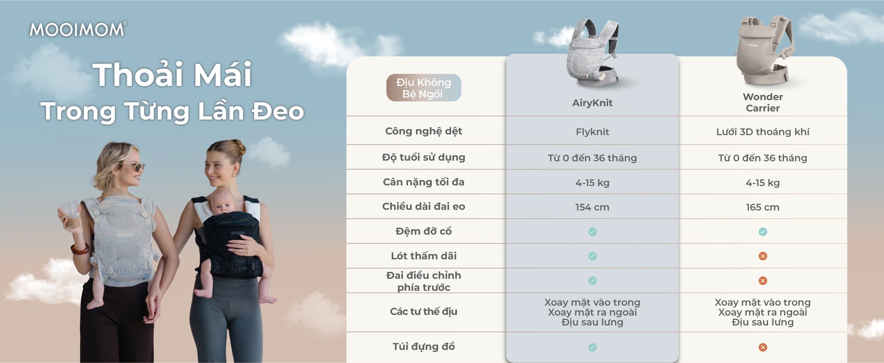 MOOIMOM Địu Em Bé Cao Cấp AiryKnit - AiryKnit Baby Carrier description image